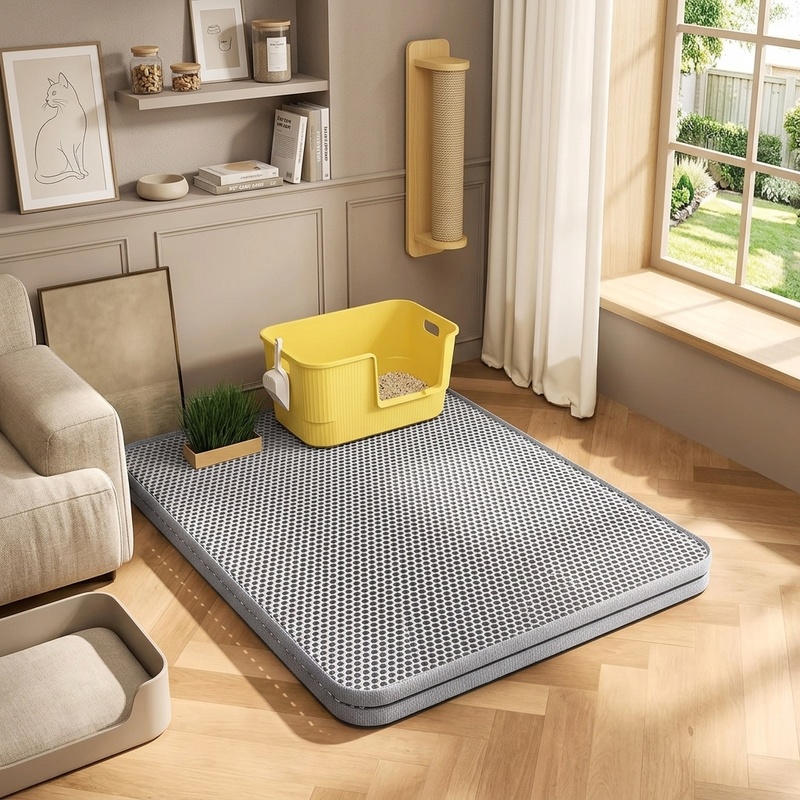 Mattress Protector Waterproof - 特大猫用トイレマット、頑丈な2層構造、防水、滑り止め、洗濯可能、ハニカム構造の猫砂キャッチャー、床保護マット