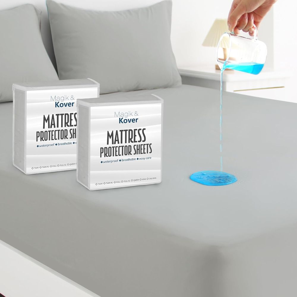 Mattress Protector Waterproof - ツインサイズ防水マットレスプロテクター、ゴムバンド付き、グレー