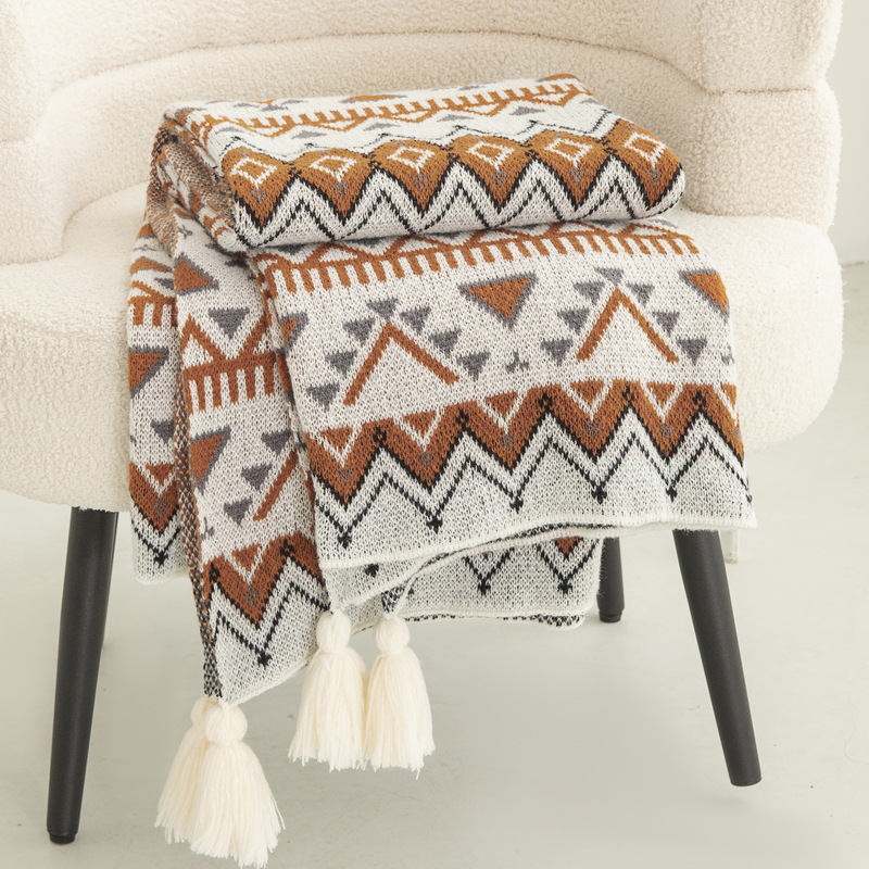 Home Textiles Europe - ボヘミアンスタイルプリントニットブランケット高級肌に優しいショールブランケットオフィス昼寝用ポータブル多目的シングルベッドスプレッド