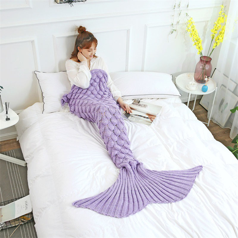 Home Textiles Europe - フェイクカシミヤマーメイドテールブランケット、無地、通気性、手編み、脚掛けブランケット、柔らかく暖かい、四季使えるホームテキスタイル