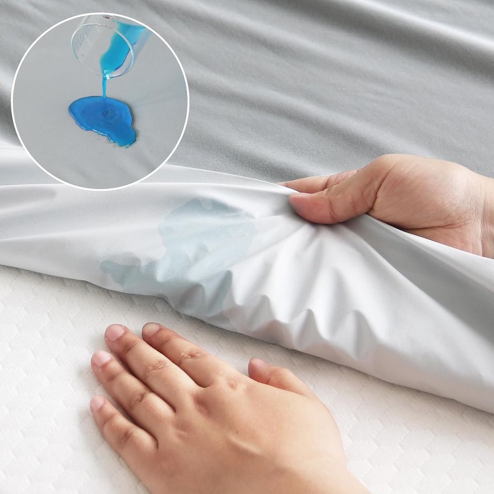 ツインサイズ防水マットレスプロテクター、ゴムバンド付き、グレ - Mattress Protector Waterproof のレビューと価格