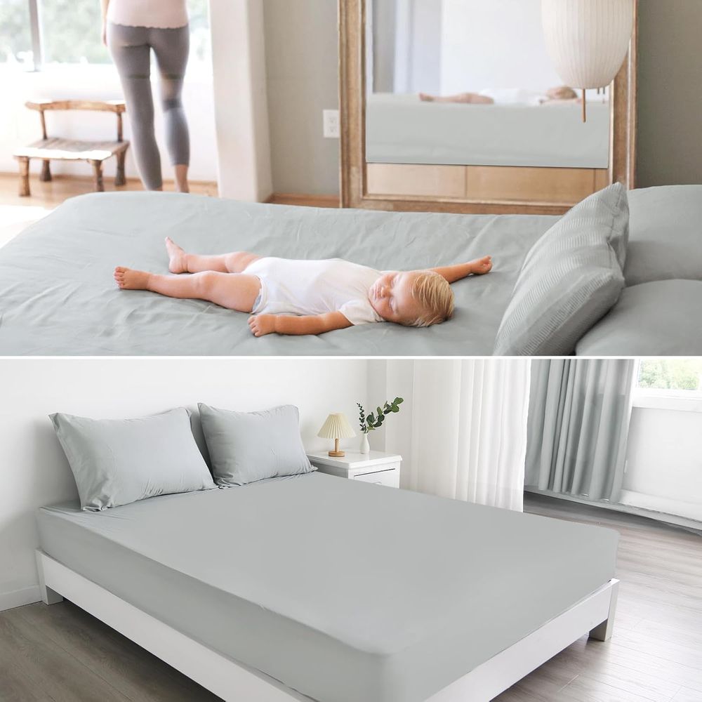 ツインサイズ防水マットレスプロテクター、ゴムバンド付き、グレ - Mattress Protector Waterproof のレビューと価格