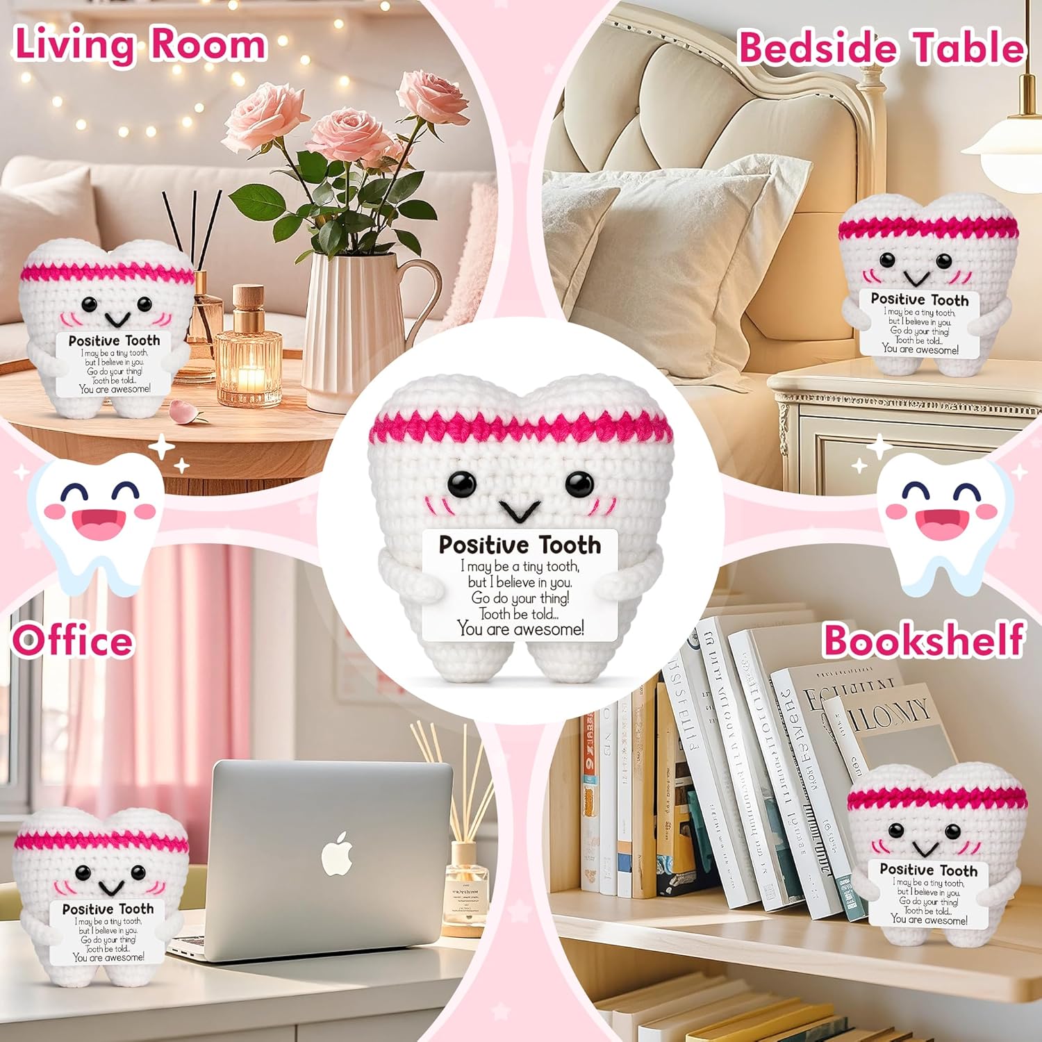 面白いかぎ針編みポジティブエネルギー歯人形カードホームルーム - Home Textiles Europe のレビューと価格