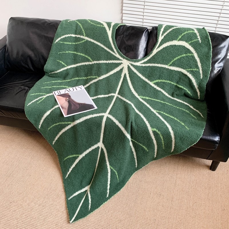 クリエイティブなニットリーフエアコンブランケット、ソフトな昼 - Home Textiles Europe のレビューと価格